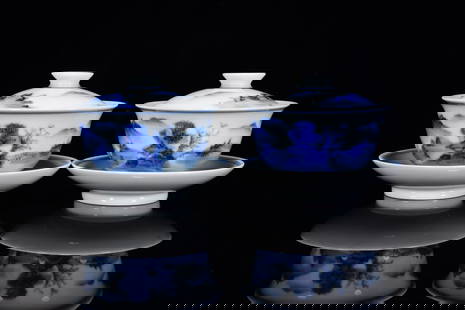 A Pair Chinese Blue and White Porcelain Mountain River Scene Design Teabowl: Title: A Pair Chinese Blue and White Porcelain Mountain River Scene Design Teabowl Date/Period: After1880 Origin: Chinese Dimension: 90x110(mm) 3.54x4.33(inches) Materials: Porcelain Reserve: $399.00
