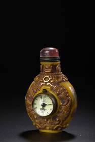 Unique Chinese Yellow Peking Glass Clock Snuff Bottle (1 of 9)