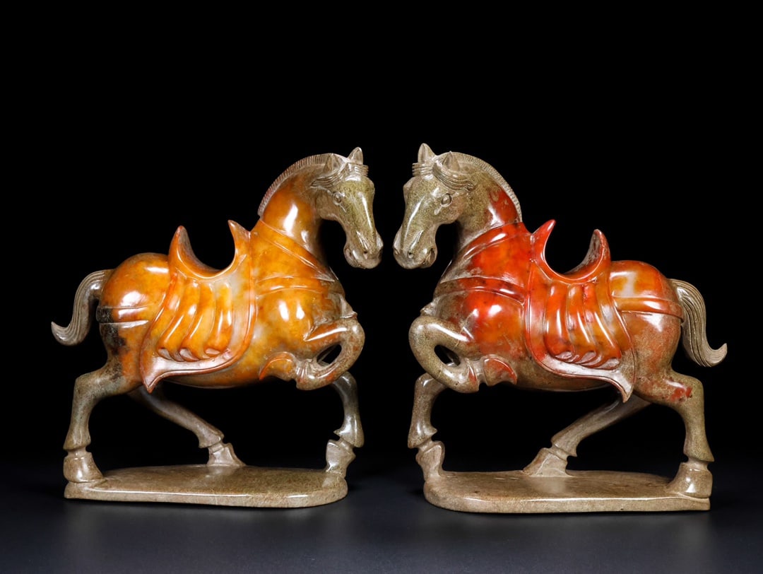 A Pair Chinese Hetian Jade Horse Statue (1 of 9)