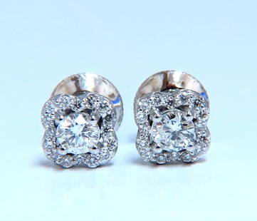 .40ct Natural Round Diamond Stud Earrings 14 Karat Halo: Halo Studs Diamond earrings. .40ct Natural Round brilliant diamonds G-color, Vs-2 clarity. Earrings: 7mm diameter 14kt. white gold 2.4 grams. Comfortable butterfly & Secure $3,600 Appraisal Certificat