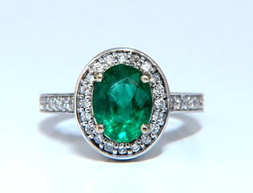 3.08ct Natural Vivid Green Emerald Diamonds Halo Ring 14kt