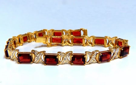 16.15ct Natural Garnets Diamond X Tennis Bracelet 14kt