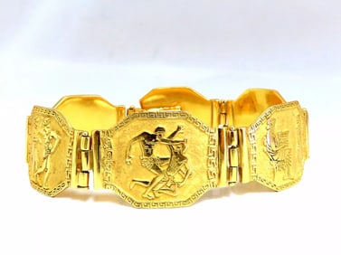 Egyptian Hieroglyphics Statement Cuff Bracelet 18kt Gold