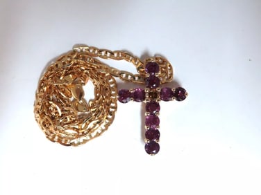 4.67ct Natural Ruby Fancy Color Diamond Cross 14 Karat