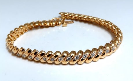 1.04ct Round Diamonds Slant Link Bracelet 14kt Gold