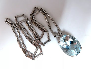 GIA Certified Natural 42.02ct Blue Aquamarine Diamonds Necklace 14Kt