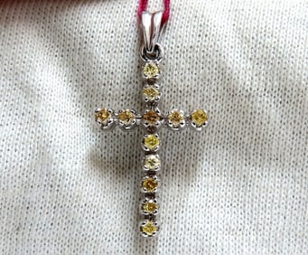 .60ct Natural Fancy Yellow Diamonds Cross Pendant 14 Karat