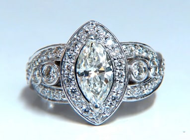 GIA Certified 1.01ct Natural Marquise Diamond Cluster Halo Ring 18kt