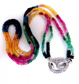 50ct natural sapphire emerald beads necklace 14kt