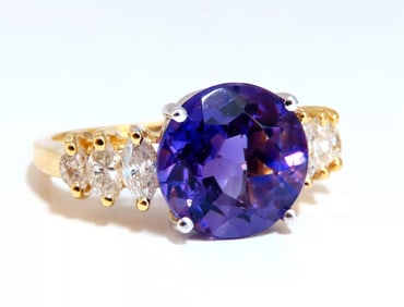 4.45ct Natural Round Vivid Purple Amethyst Diamond Ring 14 Karat