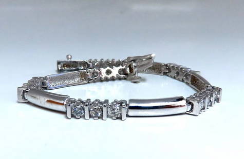 1.30ct Natural Diamonds Long Bar Linked Bracelet 14 Karat: MAGNIFICENT JEWELS 1.30ct Natural Rounds diamonds bracelet Long Bar Linked H-color Si-1 Clarity. 14kt. white gold. Pressure clasp lock. Safety catch. 11.2 grams. 6.5 inches long Reserve: $1,440.00
