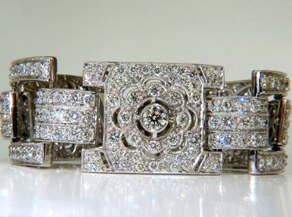 Magnificent 20ct Natural Round Diamonds Wide Cuff Link Bracelet 18kt+: MAGNIFICENT JEWELS Classic Art Deco Revival Fashion 20.00ct. Diamonds bracelet Classic Clusters hand linked, gives diamonds chance to sparkle every angle Vs-1 Vs-2 clarity F-G color 18kt. White gold 8