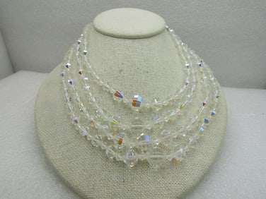 Vintage 4 Strand Aurora Borealist Crystal Necklace, 16"