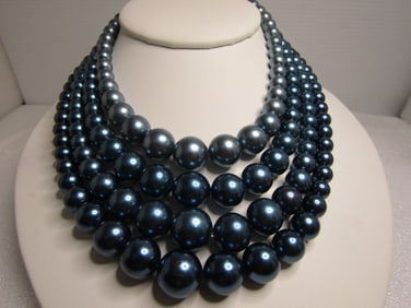 Vintage Graduated Four Strand Necklace, Shades of Teal, 17", 1940's-1950's