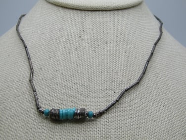 Vintage Southwestern Faux Turquoise Choker Necklace, 16.5", 1970's
