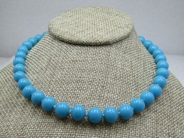 Vintage Japan Turquoise Glass Beaded Necklace, 16"