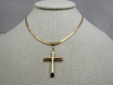 Vintage 14kt Cross Necklace, 18", Signed JW