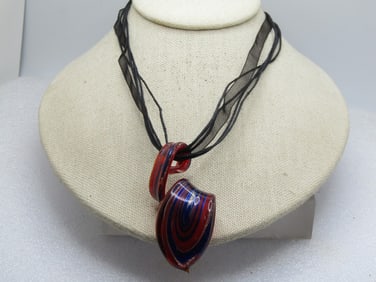 Vintage Spiral Blown Glass Necklace, 18"-19.5, Multi-Strand Necklace, 1980's-1990's