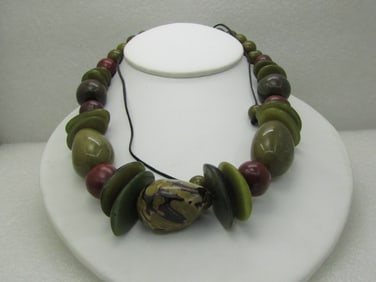 Beaded Tribal Necklace, Sliding Adjustable Length, 27"