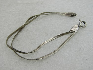 Vintage Sterling Double Strand Bracelet, Herringbone, Diamond Cut, 7.25" NL