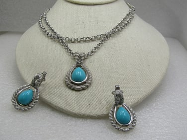 Vintage Avon Faux Turquoise Necklace & Earrings Set, 1970's