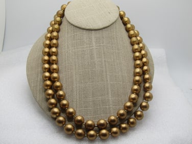 Vintage Gold Glass Beaded Necklace, Double Strand, 18"-20", 1950's, Japan