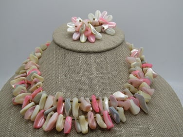 Vintage Blue & White MOP Triple Strand Necklace, Japan, 1940's-1950's, the necklace is appx. 16"