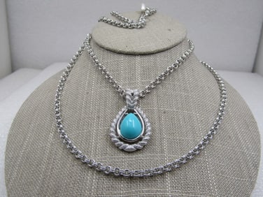 Vintage Faux Turquoise Necklace Avon, 18"-22", Double Strand