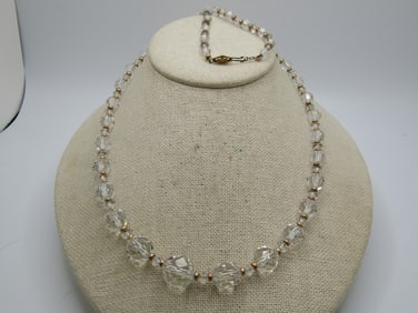 Vintage Graduated Crystal Beaded Necklace, Filigree Clasp, 1920's-1930's, 24"