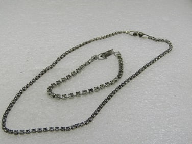 Vintage Rhinestone Chain Necklace & Bracelet Set, 15" and 7"