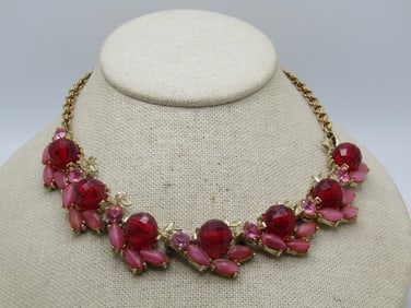Vintage Pink & Red Rhinestone Necklace/Choker, 16" 1940's