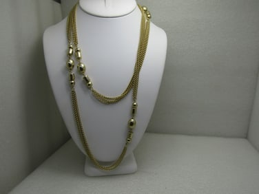 Vintage Triple Strand Gold Tone Curb Link Necklace 44"