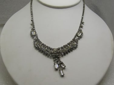 Vintage Rhinestone Drop Necklace, 15", 1940's