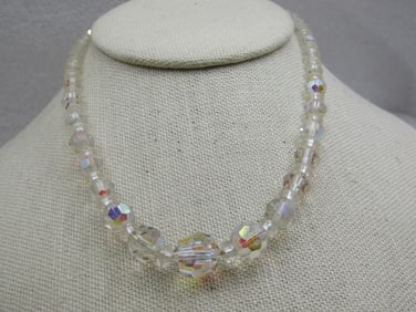 Vintage Crystal Beaded Necklace, 15.5", 1940's