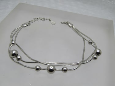 Triple strand Beaded Bracelet, Herringbone, 8", 1990's, Marked .925
