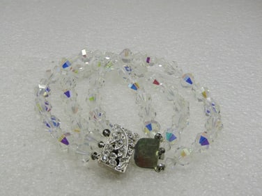 Vintage Triple Strand Aurora Borealis Crystal Rhinestone Bracelet, 7.5"