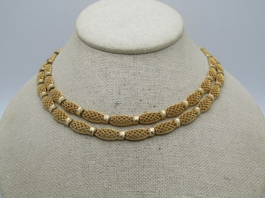 Vintage Double Strand Filigree Link Necklace, 15", 1960's-1970's