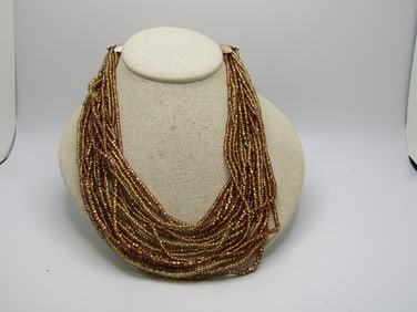 Vintage 18 Strand Gold/Coppery Beaded Necklace, 19", Japan