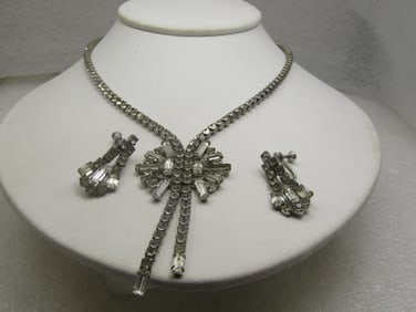 Vintage Rhinestone Drop Necklace & Earrings, 1940's