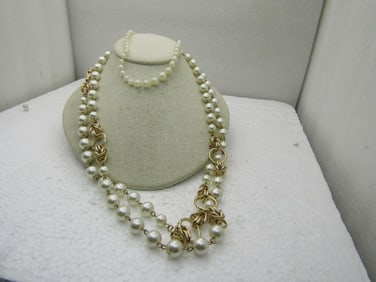 Vintage Two Faux Pearl Necklace Lot, 50", 14", 1950's-1960's