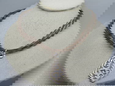 Vintage Multi-Strand Sterling Scrolled Necklace, Gold/Silver Tone, 20", 1990's. (1 of 8)