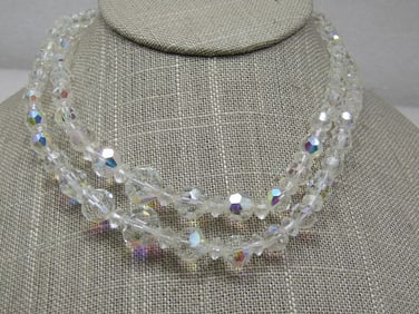 Vintage Aurora Borealis Crystal Necklace, Double-Strand, 16"