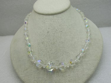 Vintage Aurora Borealis Crystal Necklace, 21", Graduated Beads