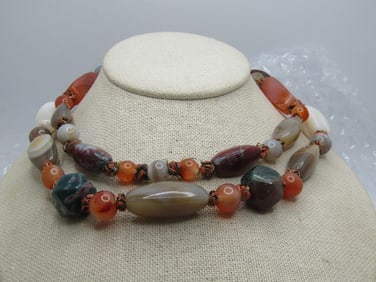 Vintage 30" Hardstone Necklace, Earthtones, 1970's-1980's