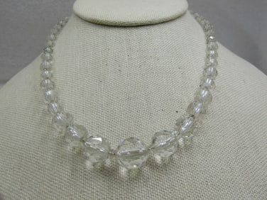 Vintage Crystal Faceted Beaded Necklace, 16", 1930's-1940's