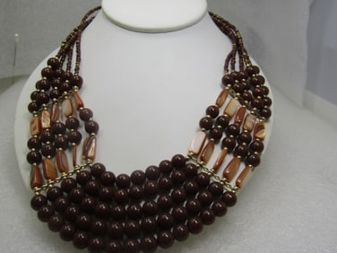 Vintage Five Strand Necklace, Tribal Themed, 21” i