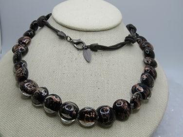 Vintage Black Glitter Glass Necklace, 35", Coldwater Creek, Mesh Chain