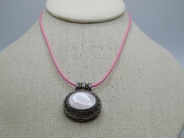Vintage Sterling MOP Marcasite Necklace, 20", Signed, 1980's-1990's.