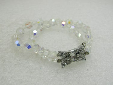 Vintage Double Strand Crystal Beaded Bracelet, 7.5", Aurora Borealis