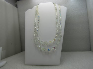 Vintage Double Strand Crystal Necklace, 20"-22", Aurora Borealis